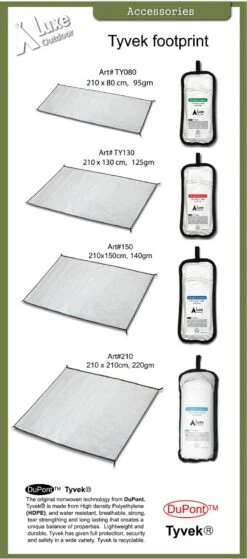 Luxe Outdoor Tyvek Ultralight Footprint 210 X 150 Cm 5 Luxe Outdoor Tyvek Ultralight Footprint 210 X 150 Cm -TrekAbri Boutique tapis de sol footprint tyvek luxe outdoor 2